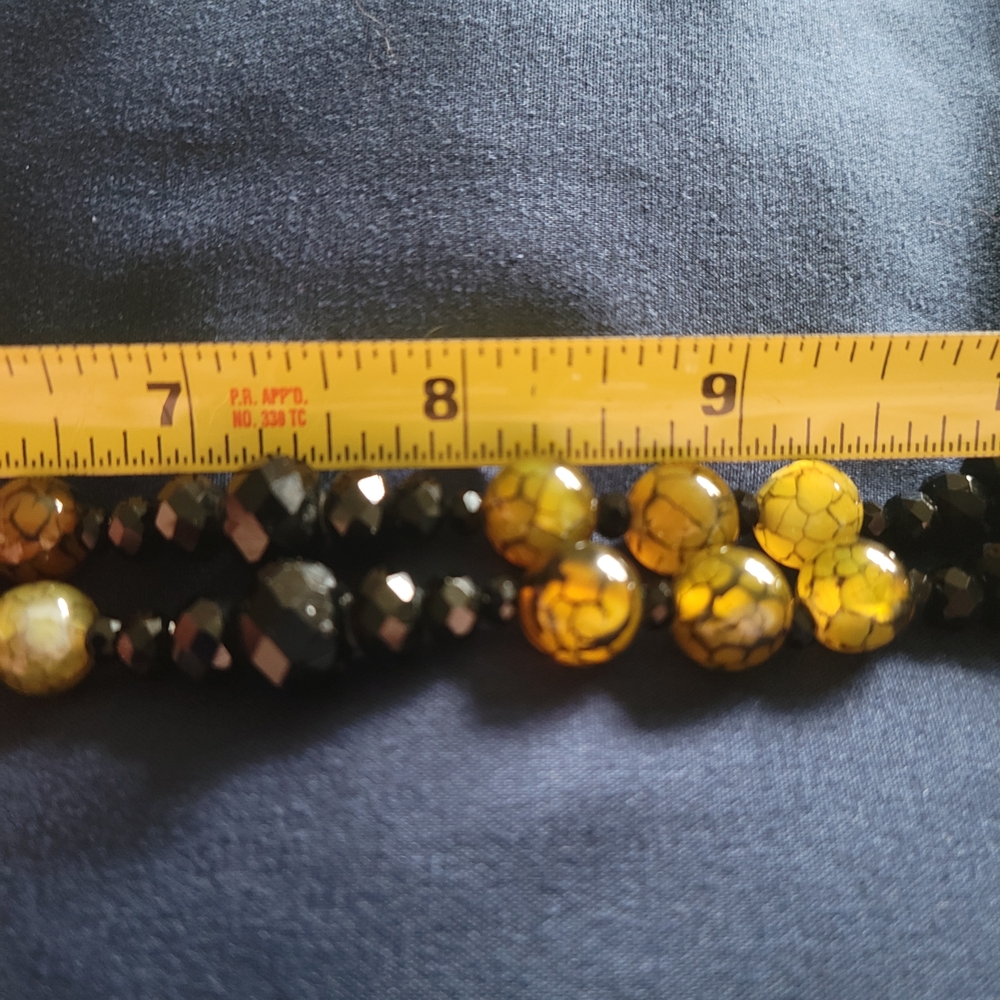 "The Golden Basilisk"; Handmade Dragon Vein Agate & Black Crystal Necklace - Picture 7 of 9